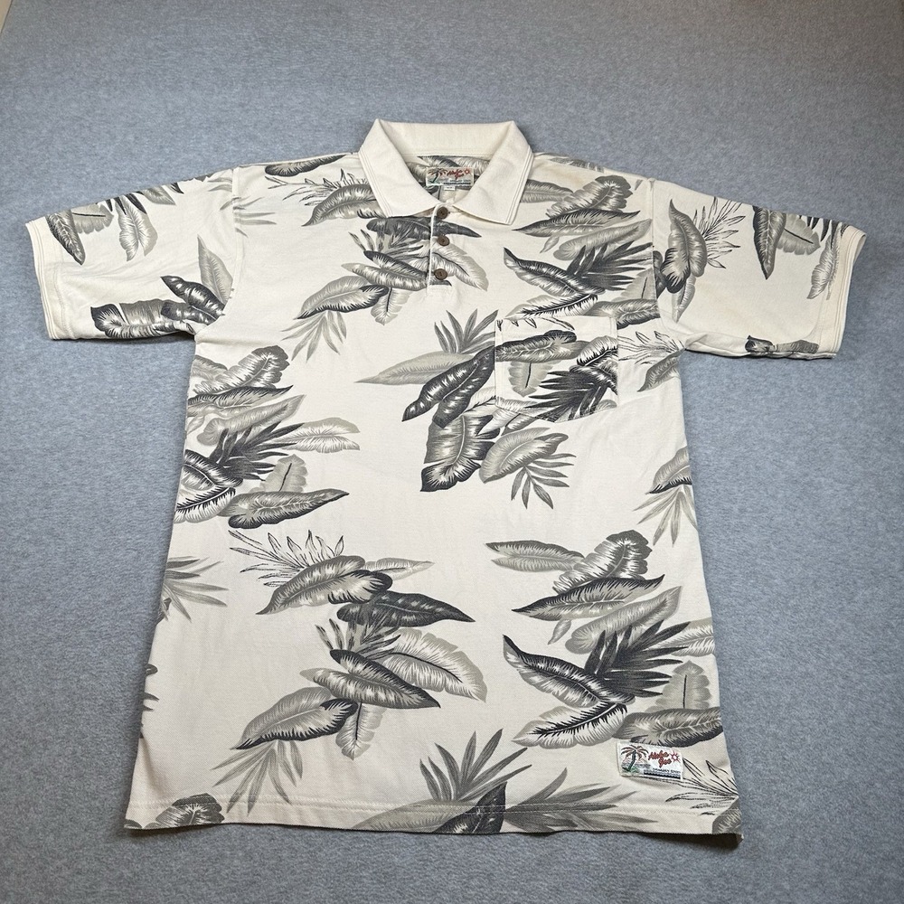 Aloha Joe Hawaiian Polo Shirt Mens S Beige Floral 100% Cotton Tropical